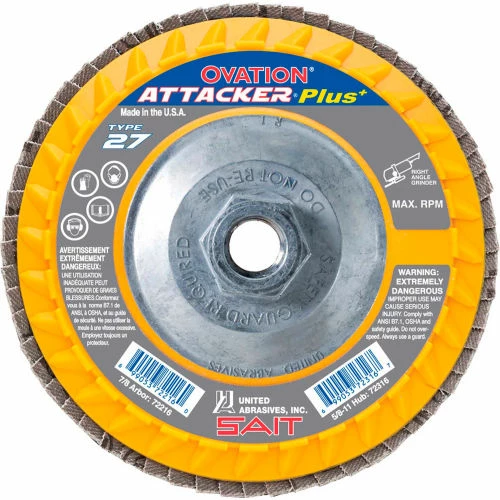 United Abrasives-Sait United Abrasives - Sait 72320 Ovation Attacker Flap Disc T27 5-1/2"x 5/8-11" 36 Grit Zirconium - Pkg Qty 10 1 United Abrasives-Sait United Abrasives - Sait 72320 Ovation Attacker Flap Disc T27 5-1/2"x 5/8-11" 36 Grit Zirconium - Pkg Qty 10